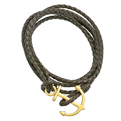 Braided Leather Anchor Bracelet // Brown