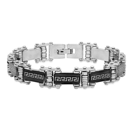 Greek Key Bracelet // Black + Silver