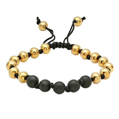 Beaded Pull Bracelet // Black Lava + Gold