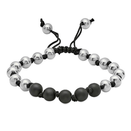 Beaded Pull Bracelet // Black Lava + Silver