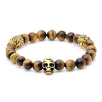 Beaded Skull Bracelet // Tiger Eye + Gold