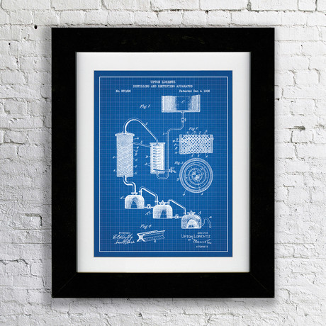 Distilling and Rectifying Apparatus // Lorentz // Blue Grid (11"W x 17"H x 0.75"D // Matted)