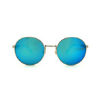 Moonshiners // Matte Gold Metal + Blue Mirror Lens