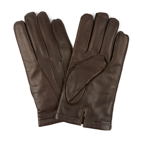 Nappa Gloves // Saddle Stitch Cashmere Lining // Made In Italy // Brown (Medium)