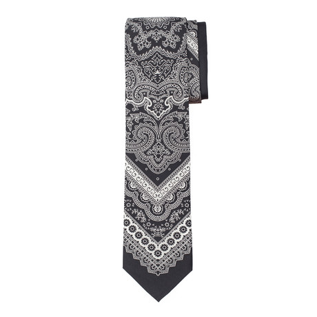 Silk Print Tie Italian // White + Black