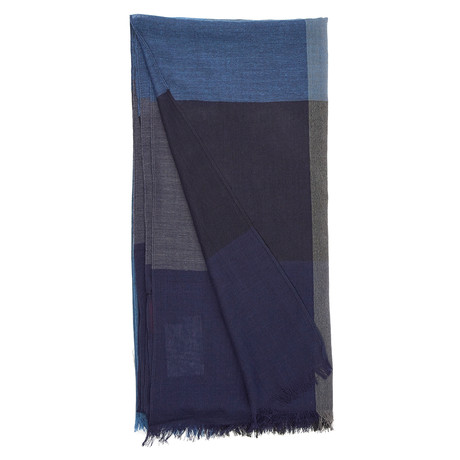 Double-Faced Buffalo + Check Scarf // Black + Grey + Blue