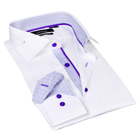 Classic Dress Shirt // White + Purple (M)