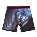 Wolf Print Performance Boxer Brief // Grey + Blue (Small)