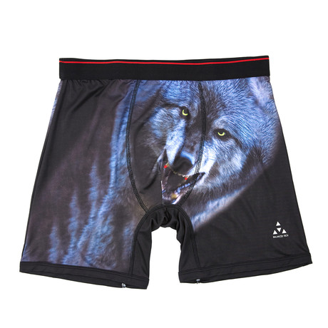 Wolf Print Performance Boxer Brief // Grey + Blue (Small)