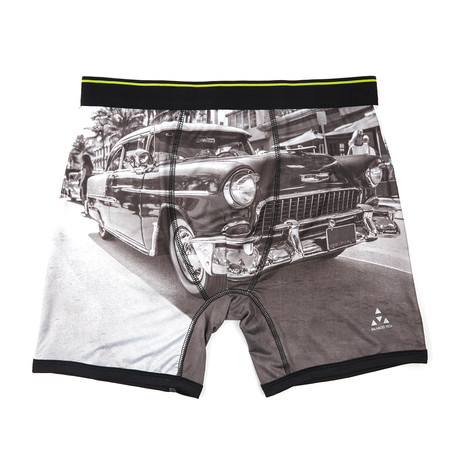 Vintage Car Print Performance Boxer Brief // Black + White (Small)