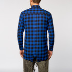 High-Low Fishtail Flannel Button Down // Black + Blue (2XL)