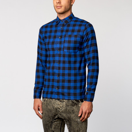 High-Low Fishtail Flannel Button Down // Black + Blue (S)