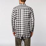 High-Low Fishtail Flannel Button Down // Black + White (2XL)