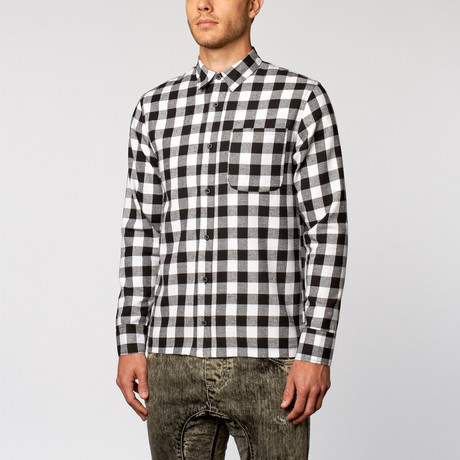 High-Low Fishtail Flannel Button Down // Black + White (S)