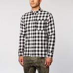 High-Low Fishtail Flannel Button Down // Black + White (L)