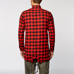 High-Low Fishtail Flannel Button Down // Black + Red (L)