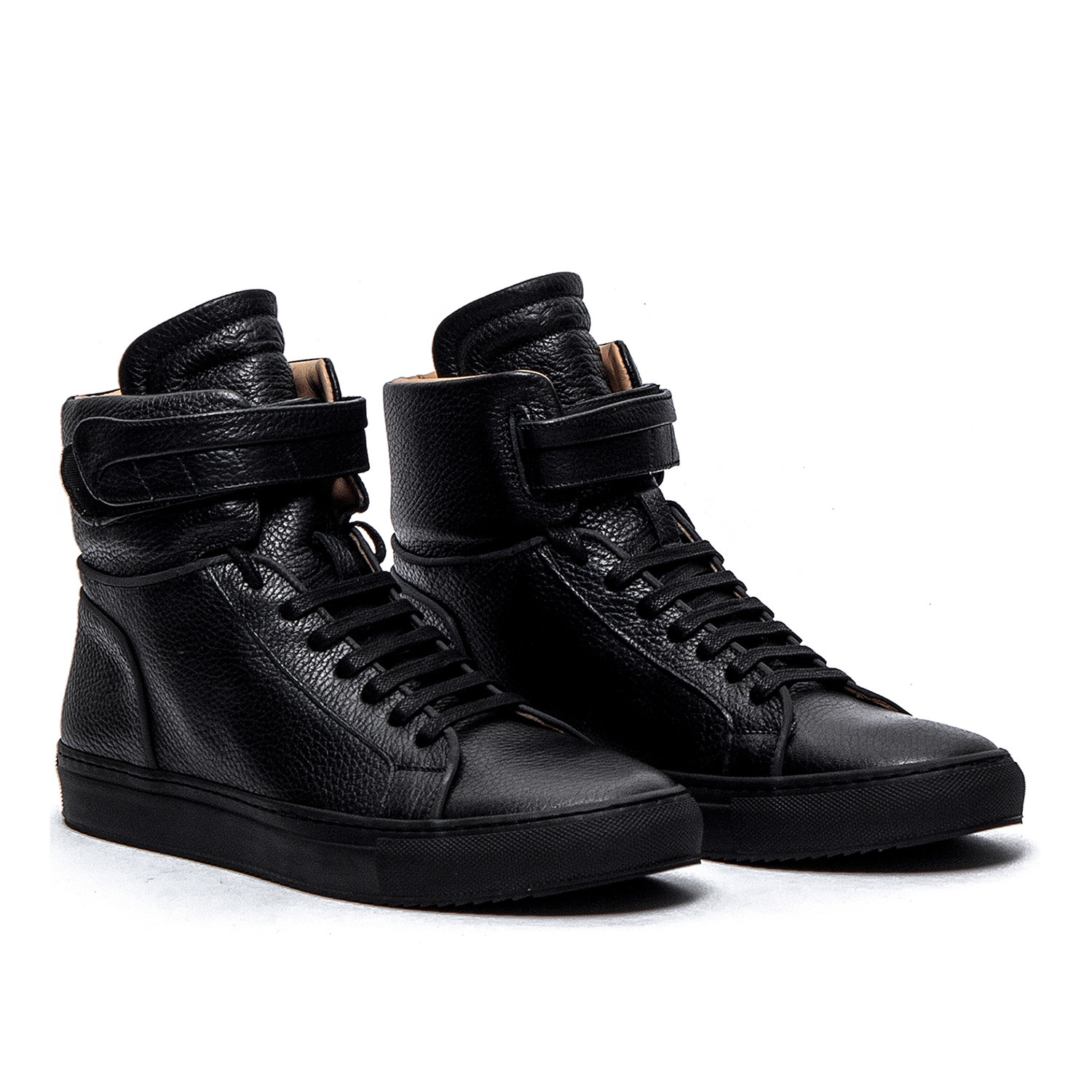 high top black leather sneakers