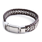 Braided Leather Chain Bracelet // Brown + Silver