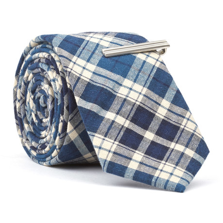 Skinny Tie + Tie Clip // Strokey The Bear // Deep Blue Plaid