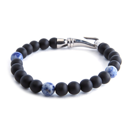 Beaded Hook Bracelet // Matte Black + Blue