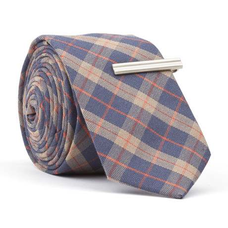 Skinny Tie + Tie Clip // Inspector Badget // Brown + Navy Plaid