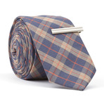 Skinny Tie + Tie Clip // Inspector Badget // Brown + Navy Plaid