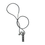 Ring Rectangle Leather Necklace // Black + Silver