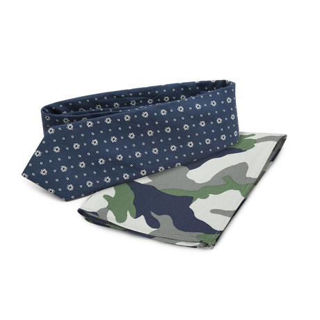 Tie & Pocket Square Combo // Navy Blue + Camo