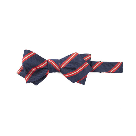 Silk Stripe Diamond Point Bowtie // Navy + Red