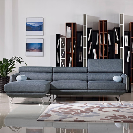 Divani Casa Pierce Modern Blue Fabric Sectional Sofa