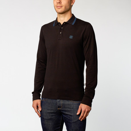 Just Cavalli // Long-Sleeve Polo // Black + Blue Trim (M)