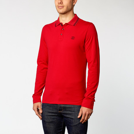 Just Cavalli // Long-Sleeve Polo // Red + Black Trim (L)