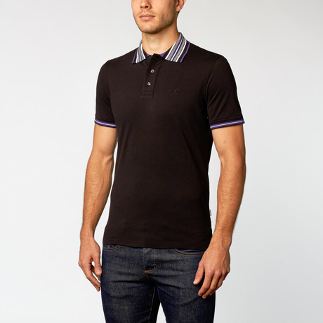 Just Cavalli // Short-Sleeve Polo // Black Multistripe Trim (M)