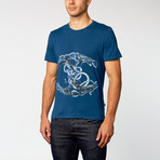 Just Cavalli // Snake Logo Tee // Blue + Black + Purple (M)