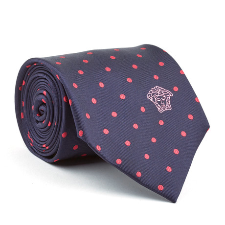 Silk Tie // Navy + Pink Dot