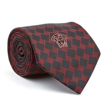 Silk Tie // Black Squares + Red