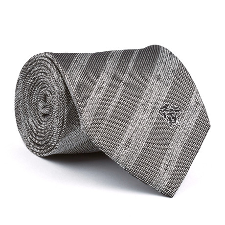 Diagonal Striped Silk Tie // Grey