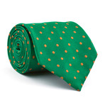 Silk Tie // Green + Orange Dots