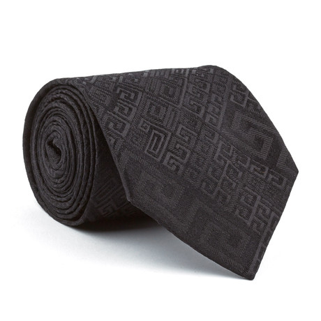 Silk Tie // Black Geometric