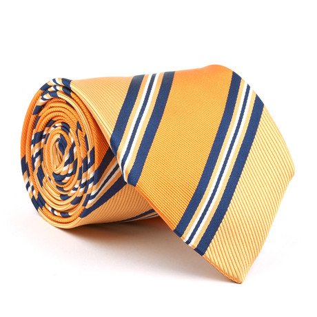 Diagonal Striped Silk Tie // Orange + Blue + White