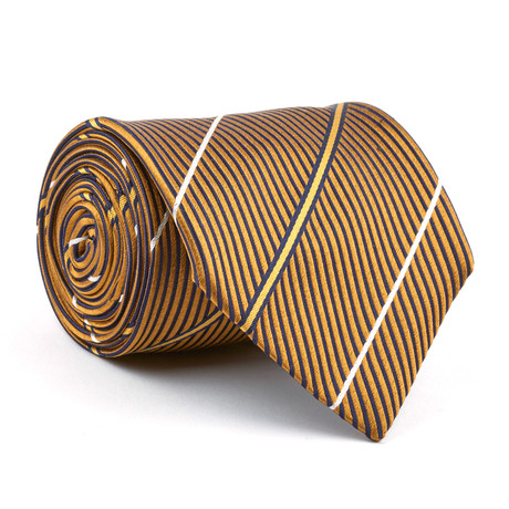 Silk Tie // Gold + Blue + White Pin Stripe