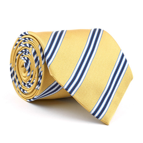 Silk Tie // Yellow + Blue Diagnal Stripe