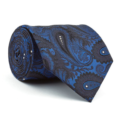 Silk Tie // Black + Blue Paisley