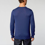 Versace // V Neck Sweater + Half Medusa Embroidery // Navy (L)