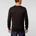 Versace // V Neck Sweater + Half Medusa Embroidery // Black (L)