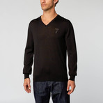 Versace // V Neck Sweater + Half Medusa Embroidery // Black (L)