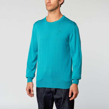 Versace // Crew Neck Sweater + Half Medusa Embroidery // Turquoise (S)