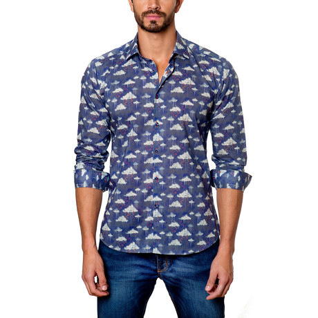 Jared Lang // Lightning Storm Button-Down Shirt // Navy Slate (2XL)