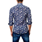 Jared Lang // Lightning Storm Button-Down Shirt // Navy Slate (2XL)