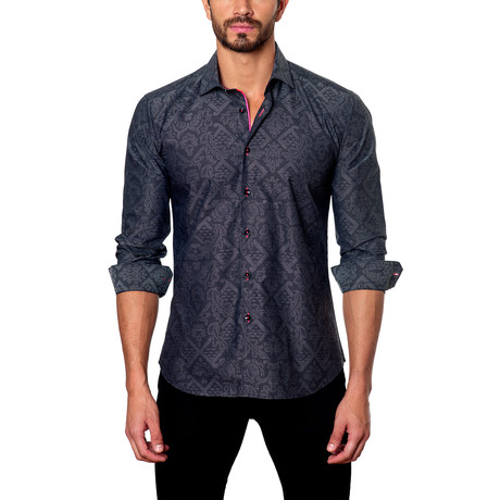 Jared Lang // Tapestry Print Button-Down Shirt // Charcoal (S)